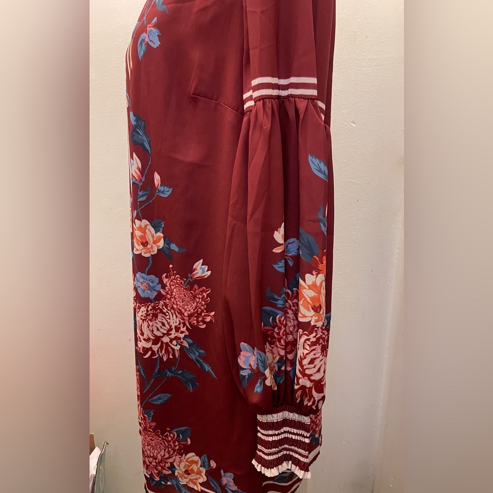 Flying Tomato Red Mock Neck Bishop Sleeve Dress - Picture 3 of 4